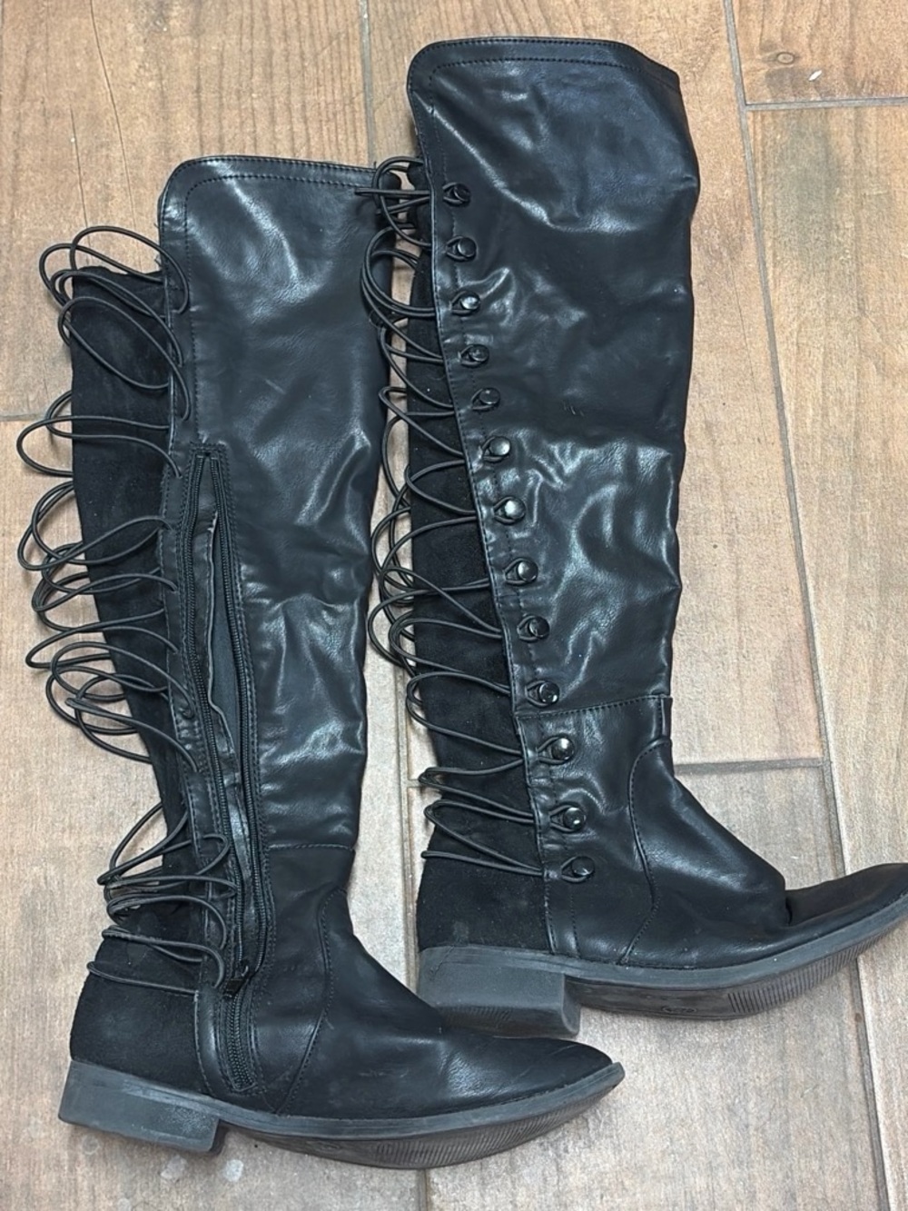 Women's Black Lace-Up Knee High Combat Boots